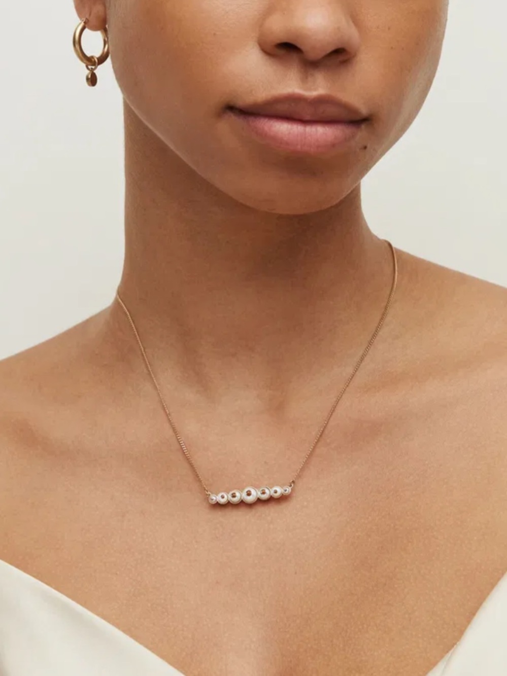 All Saints Dana Gold Chain Necklace with White Pearl Bar with Spikes